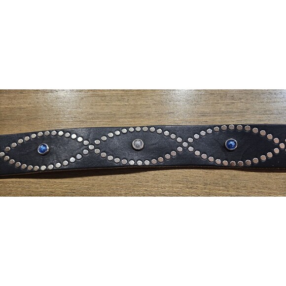 Vtg Brave 1992 Black Leather Jeweled & Studded Square Buckle Waist Belt Sz 30 main image 5